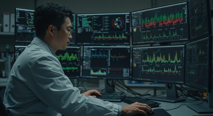 Doctor analyzing data in a high-tech laboratory setting  