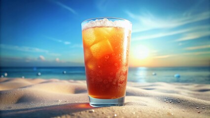Refreshing Cold Drink on Sunny Beach, Summer Vacation
