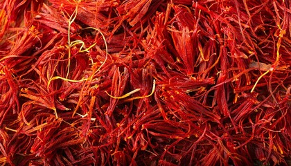 Fototapeta premium saffron spice threads strands top view close up