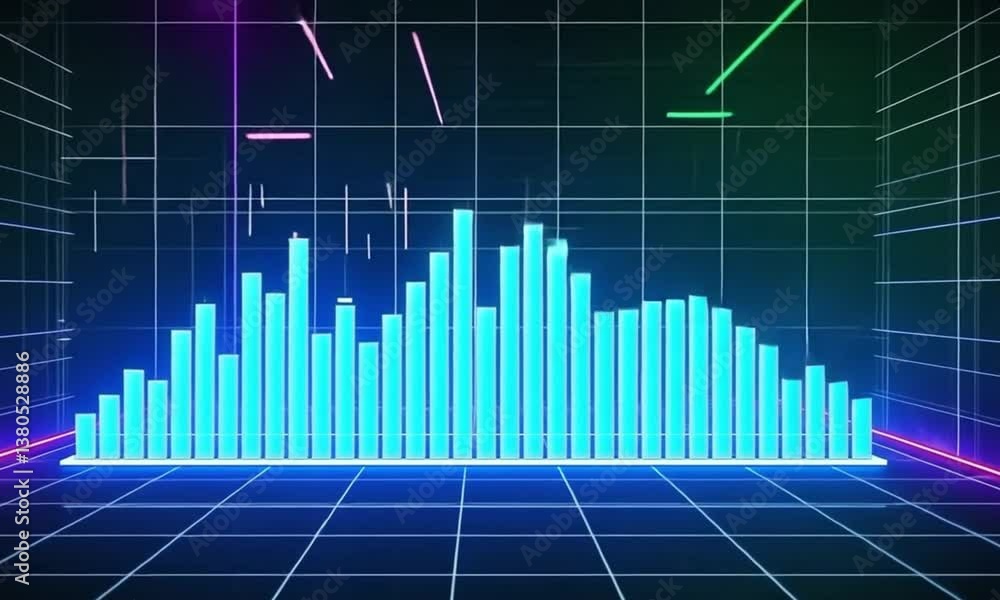 Poster futuristic data visualization neon blue music equalizer bar graph histogram glow technology modern a