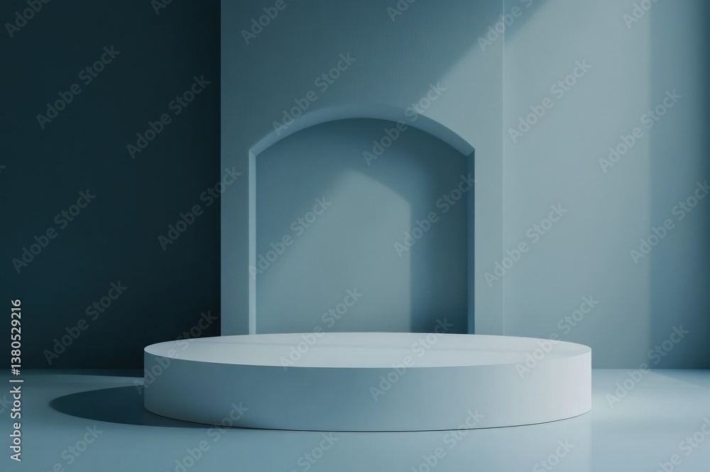 Poster minimalist studio background with circular platform and soft light shadows for photography projects