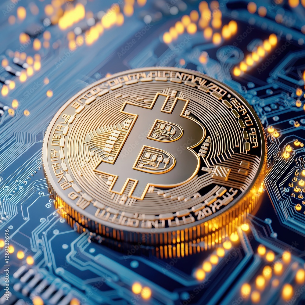 Poster a coin with the letter b on it is placed on top of a circuit board