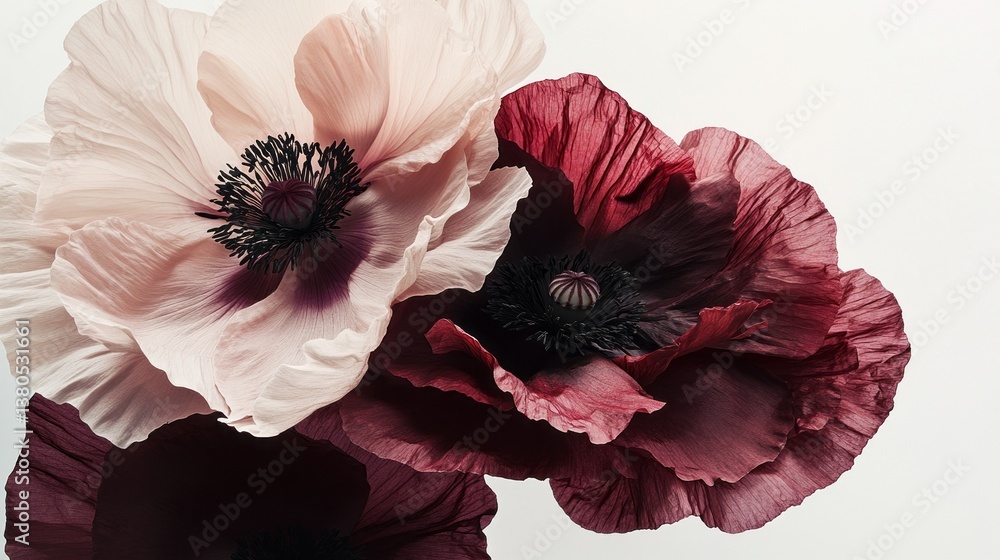 Poster delicate petals unfurl in varying shades, showcasing intricate layers and a rich tapestry of color