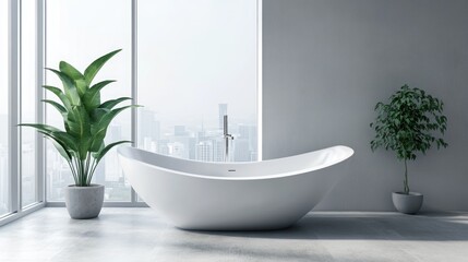 Modern Minimalist Bathroom with City View