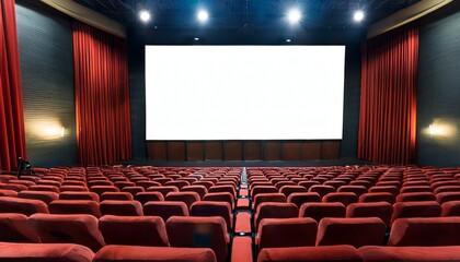 Obraz premium cinema auditorium with red seats and blank white screen