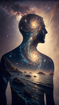 human figure with an entire galaxy