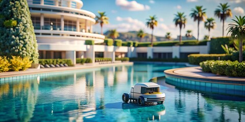 Obraz premium Robotic Pool Cleaner in Luxury Resort Pool - Tilt-Shift Photography