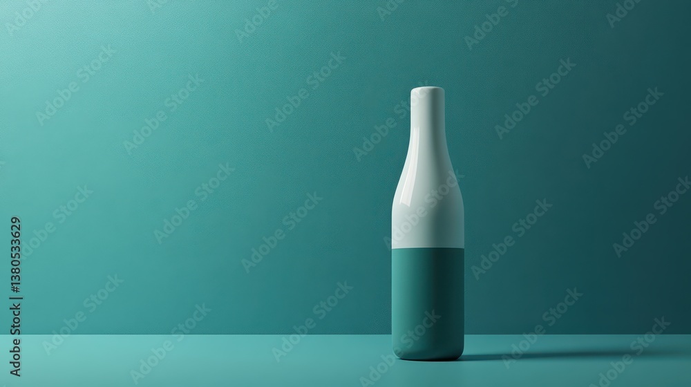 Poster a sleek ceramic bottle rests upright on a matching flat surface. the teal color creates a cohesive l