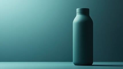 A modern bottle stands prominently against a softly lit background. Its sleek silhouette and smooth texture create an aesthetic appeal in this calming, minimalistic setting