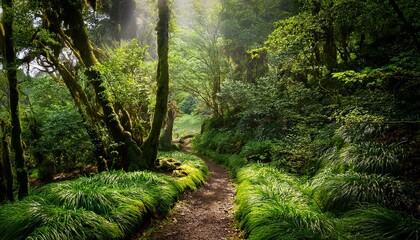 a path in the middle of a lush green forest