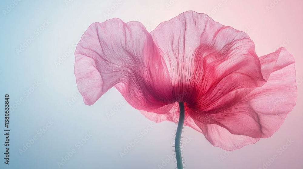 Poster a stunning pink flower unfurls gracefully, its translucent petals catching soft light. the unique cu