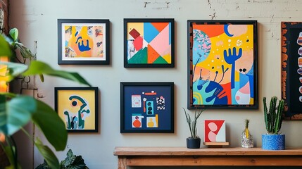 Eclectic Art Display Bold Colors and Modern Flair