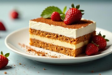 Individual tiramisu portion, showcasing texture , italian dessert, espresso
