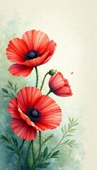 Vibrant watercolor painting of poppies on a textured background, art, textured, poppies