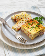 Baked Denver Omelette on a plate with fork