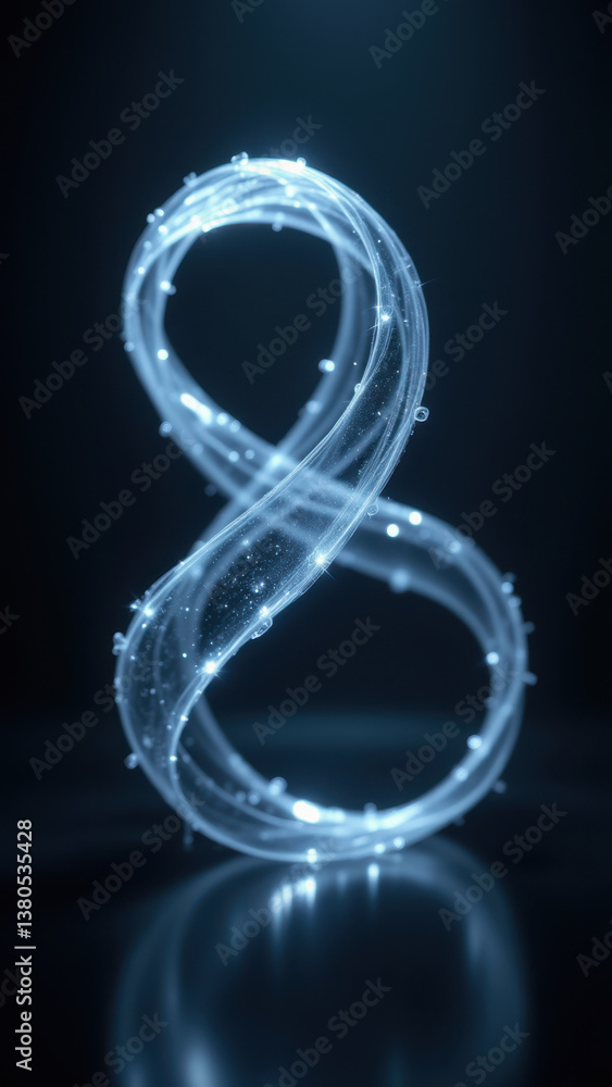Poster 3d render of a futuristic, spiral-like object that resembles an infinity symbol with a glowing effec