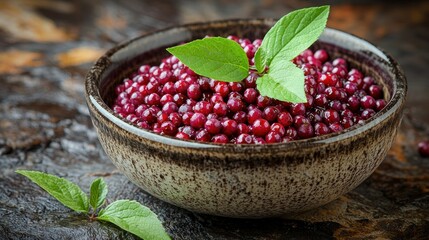 Lingonberries in a Rustic Bowl: A Close-Up of Fresh, Juicy Berries