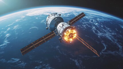 Obraz premium Spacecraft Orbiting Earth: A Stunning Visual of Space Exploration