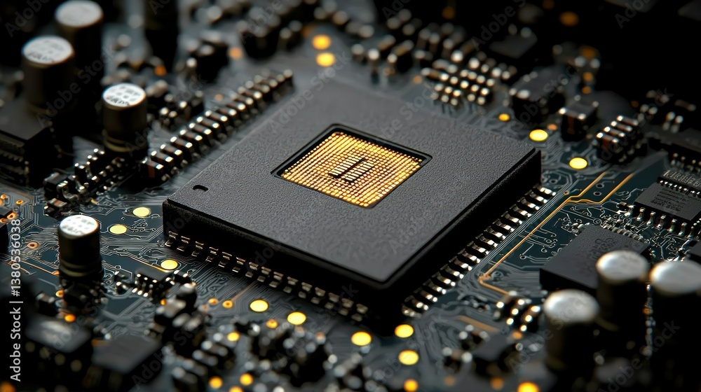 Poster close-up of a modern microprocessor on a circuit board