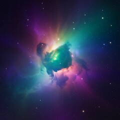 Obraz premium This captivating image showcases a vibrant nebula, a cloud of gas and dust in deep space, featuring a stunning array of colors, including blues, greens, pinks, and purples.