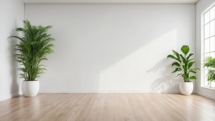 Minimalist Interior with White Walls and Warm Wooden Flooring