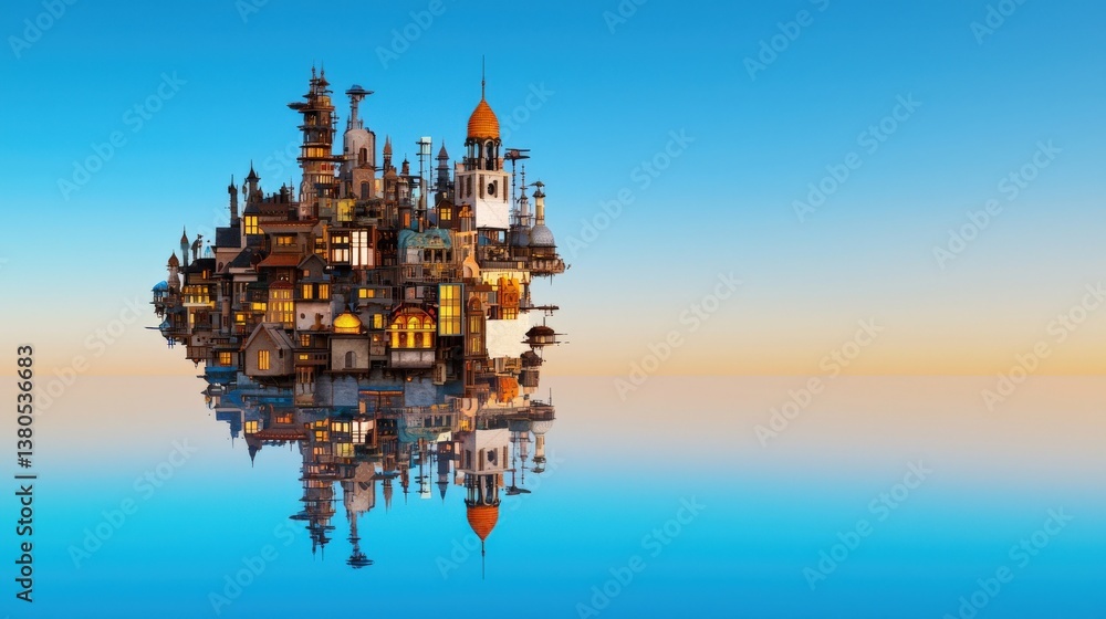 Poster a floating city powered by entirely self-sustaining energy systems.