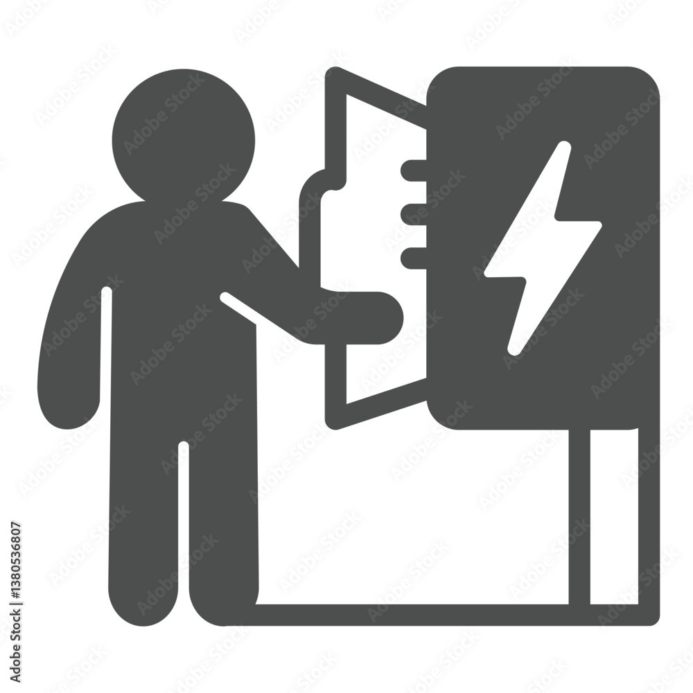 Poster electrician and wires box with lightning solid icon, electrical service concept. vector graphics. hu