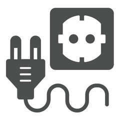 Electric fork plug and socket solid icon, electrician service concept. Vector graphics. Socket for electrical plug sign on white background, glyph style icon for mobile or web design.