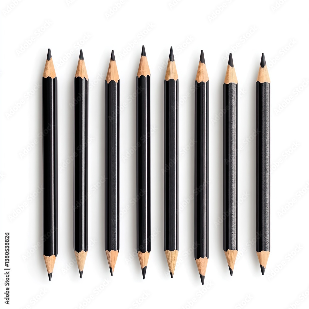 Poster artistic display of straight black pencils studio workspace hyperrealistic image minimalist style