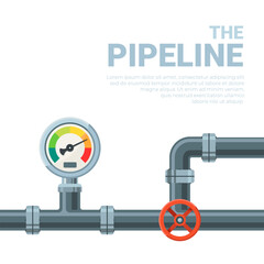Pipeline with pressure gauge vector illustration. Suitable for design element of industrial and manufacturing background. 