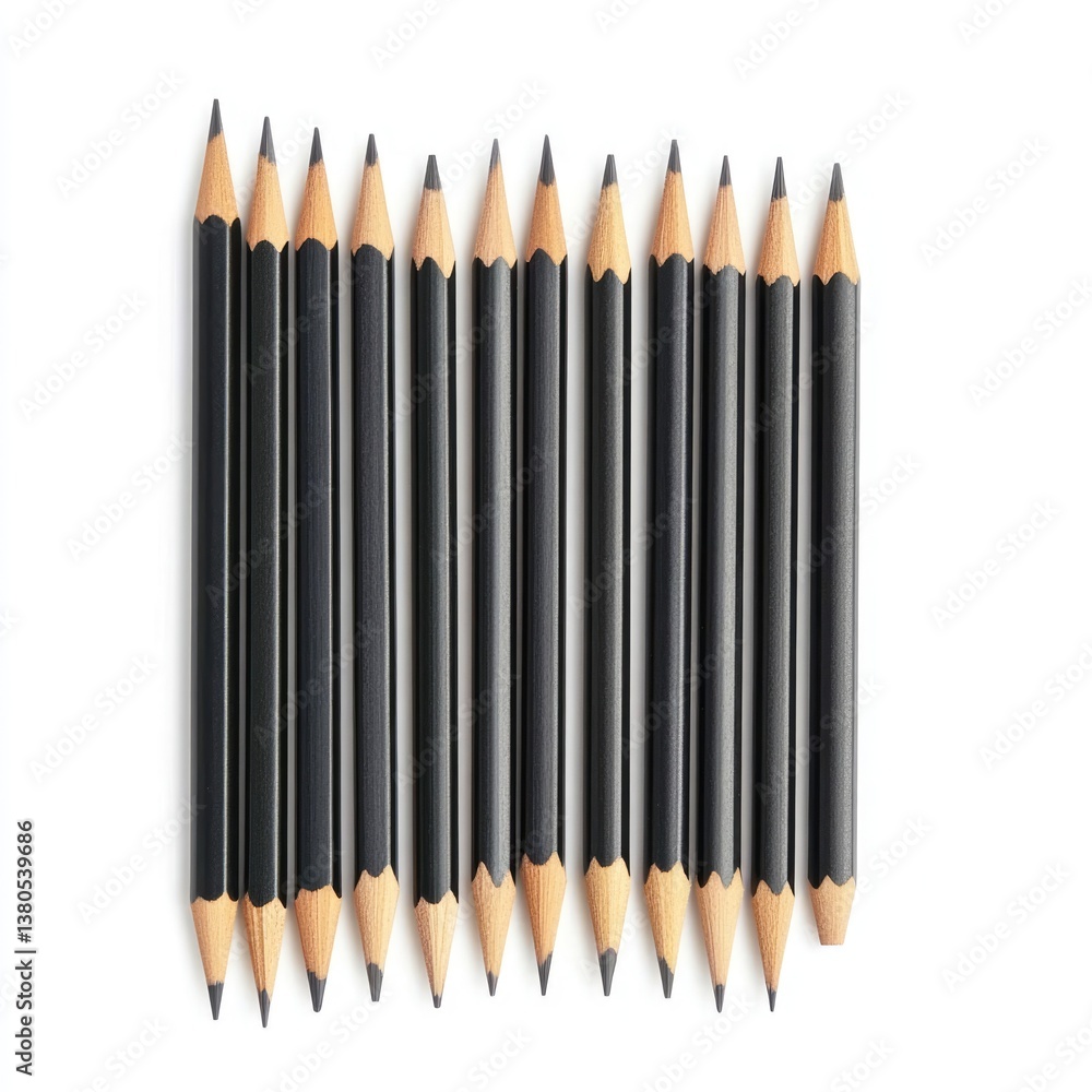 Poster artistic display of identical pencil row in high resolution minimalist style creative environment