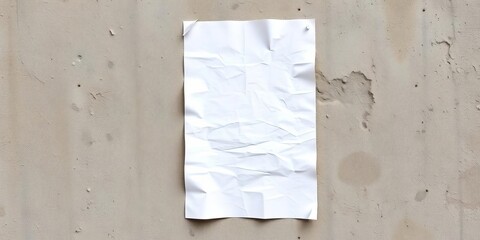 Wrinkled white poster glued to a textured wall, blank wheatpaste mockup for street art or advertising, blank template,  advertising