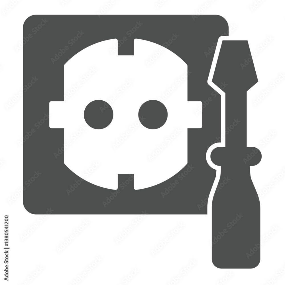 Poster screwdriver with socket solid icon, electrician service concept. vector graphics. socket for electri