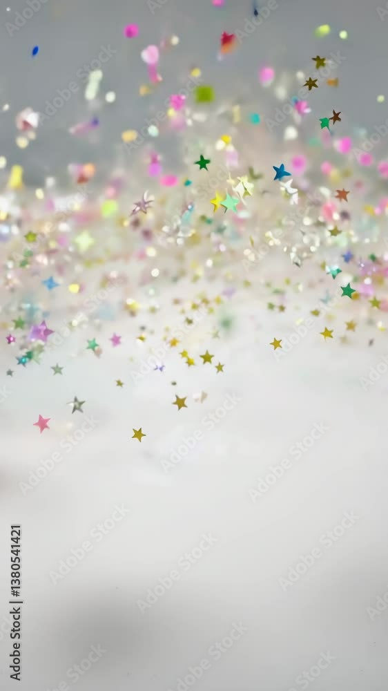 Poster a white background with a lot of stars. the stars are in different colors and sizes. the stars are s