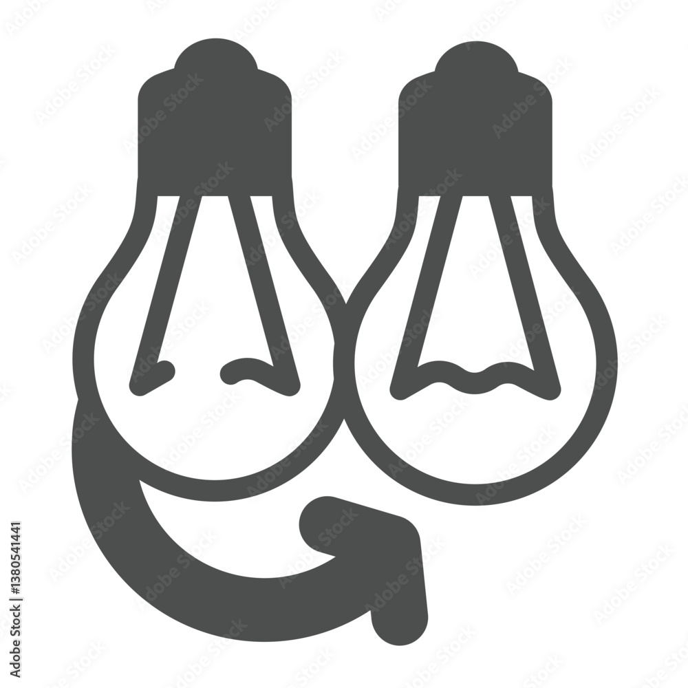 Poster light bulbs and replace arrow solid icon, electrician service concept. vector graphics. replacing li