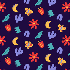 flowers botanical pattern with dark background