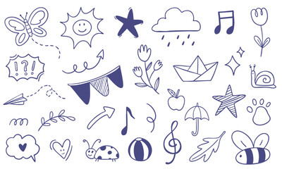 cute shapes line art doodle illustration - set collection