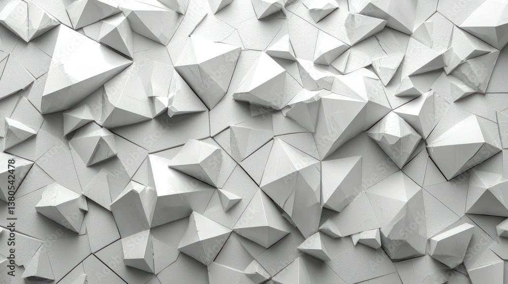 Poster abstract white geometric crystalline structure: a 3d render of interlocking polygons