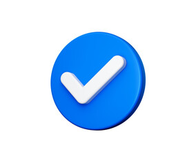 3D Blue icon with a white checkmark symbol, symbolizing approval, success, or completion, 3d illustration