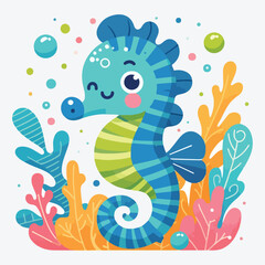 Cartoon seahorse. Pelagian. Vector illustration. stock illustration