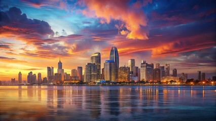 Obraz premium San Diego Sunset Panorama: Stunning California Coastal Cityscape at Golden Hour