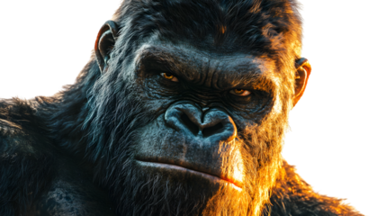 Majestic King Kong gazing intensely, isolated on white background - Powerful and captivating imagery.