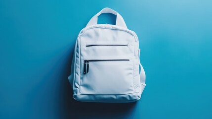 A stylish white backpack rests against a bright blue background, showcasing its clean lines and functional design. Perfect for daily use or travel, it enhances any outfit