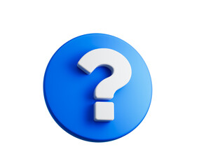Blue circular button featuring a white question mark, symbolizing help and inquiry. 3d illustration