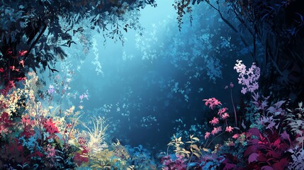Fototapeta premium A vibrant, enchanting forest pathway filled with flowers.