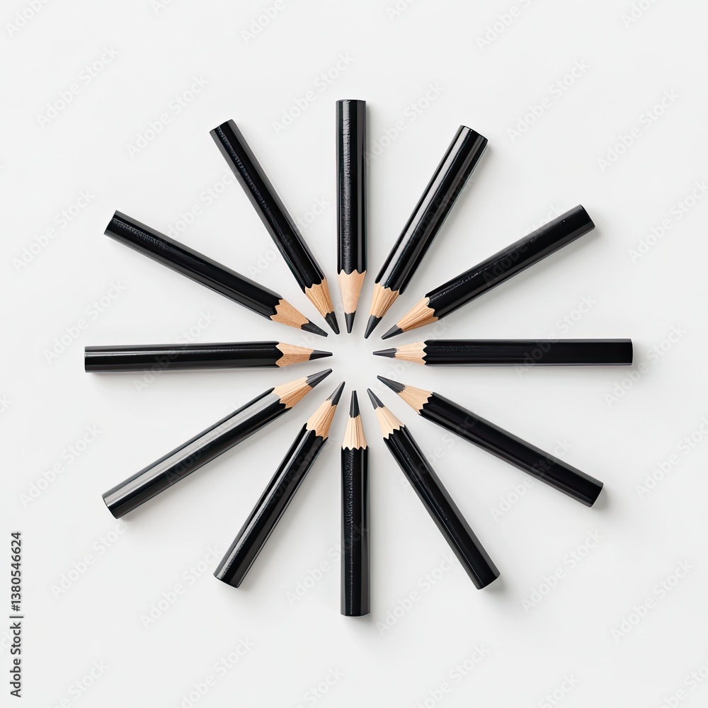 Poster artistic concept symmetrical pencil art and hyperrealism in a minimalist workspace display