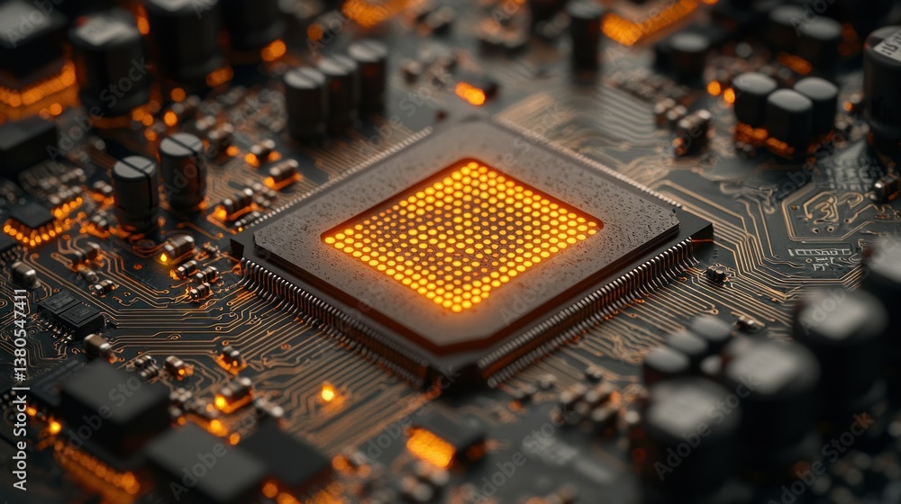 Poster illuminated circuitry: a close-up of a cpu on a motherboard