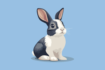 Fototapeta premium Adorable Black and White Bunny Vector Illustration. Black and white bunny vector illustration featuring a cute rabbit with expressive eyes. Perfect for animal-themed designs, pet-themed projects.