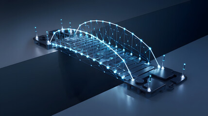 Change Management: A digital bridge being constructed over a gap, symbolizing the transition and adaptation in organizational change management.	
