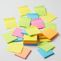 Fototapeta premium Colorful Sticky Notes Scattered and Stacked on a White Background